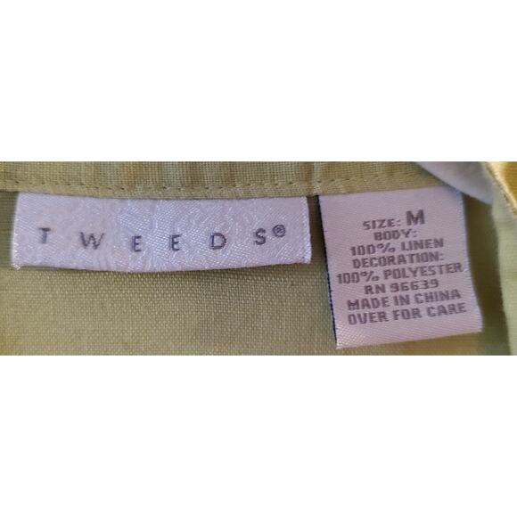 Tweeds Women’s Medium Light Green Button Front Shirt 100% Linen Embroidered - Picture 2 of 12